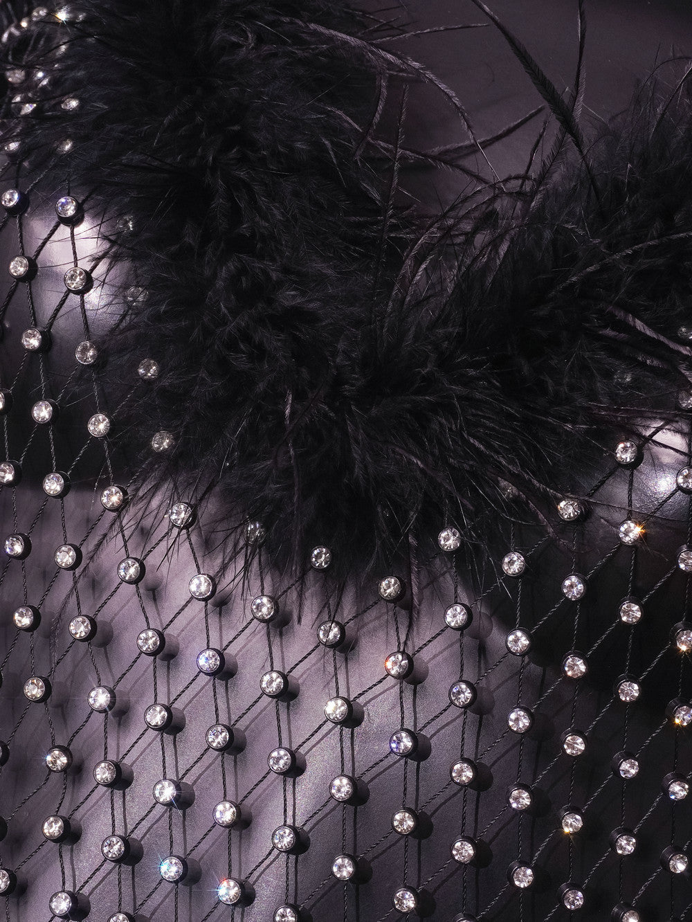 Vestito a Rete con Strass e Colletto in Pelliccia – Donna
