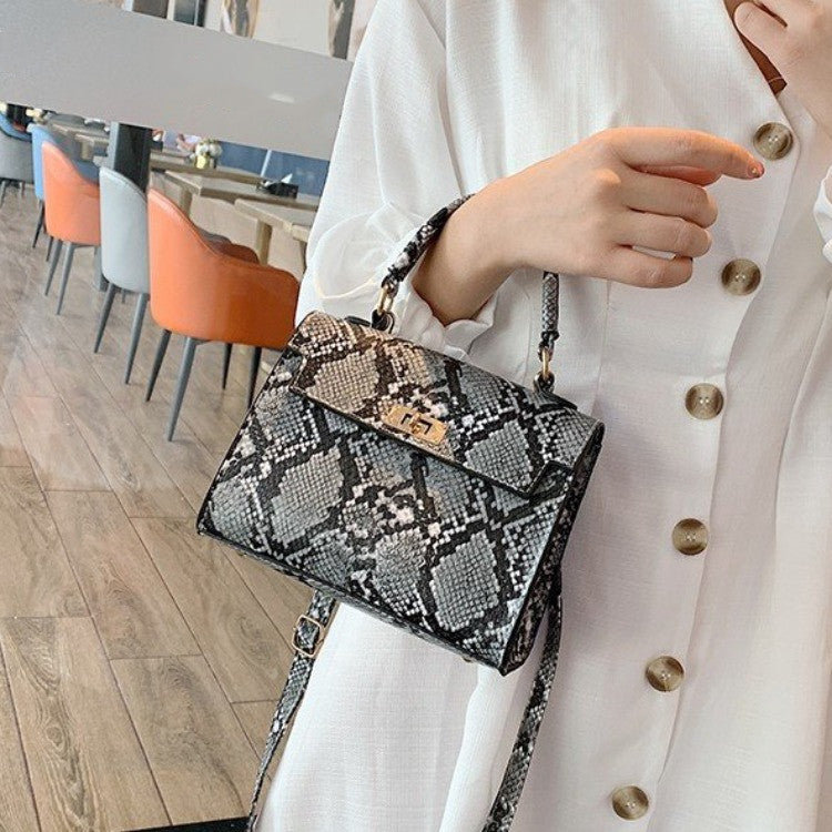 Snake Print Contrast Color Crossbody Shoulder Bag