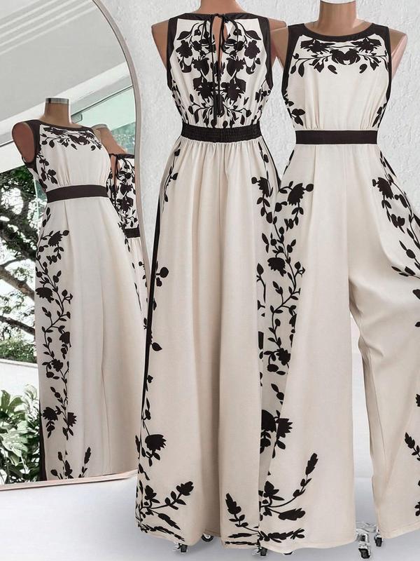 Elegante Tuta Casual da Donna a Fantasia Senza Maniche con Schiena Aperta