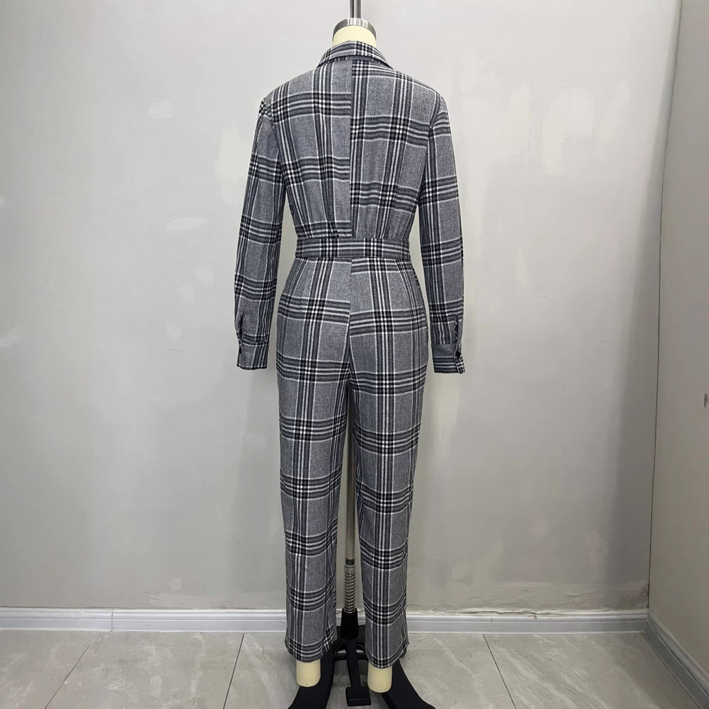 Tuta Scozzese Retro da Donna a Vita Alta e Tasche