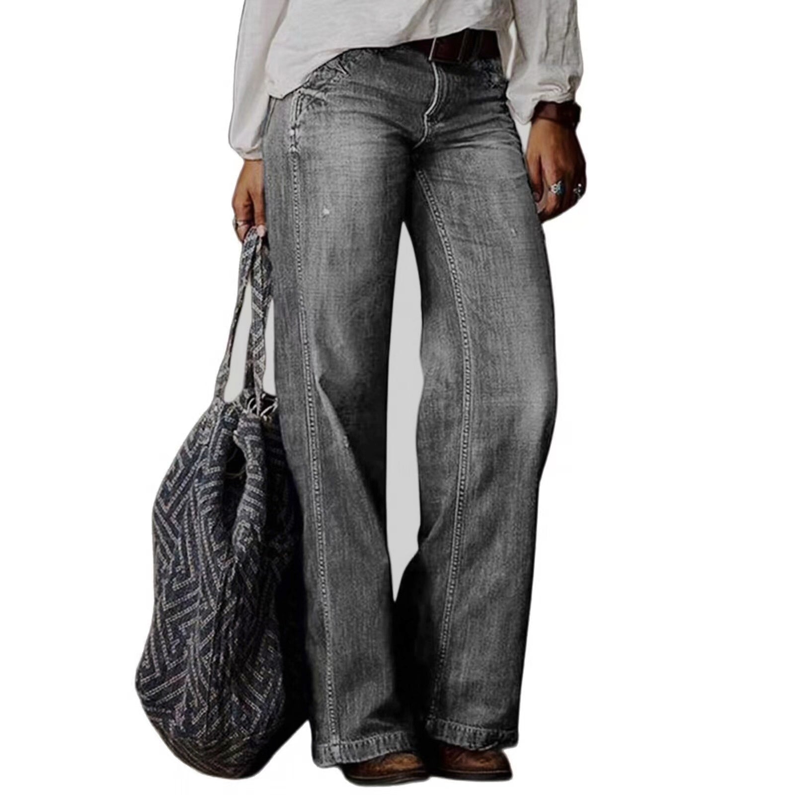 Jeans a Gamba Larga e Dritta Stile Casual Europeo-Americano – Donna