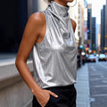 2025 Sleeveless Solid Color Mock Neck Tank Top T-Shirt
