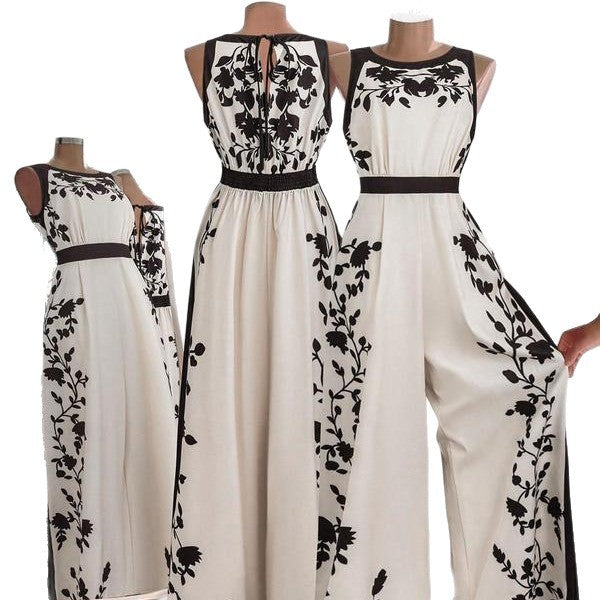 Elegante Tuta Casual da Donna a Fantasia Senza Maniche con Schiena Aperta