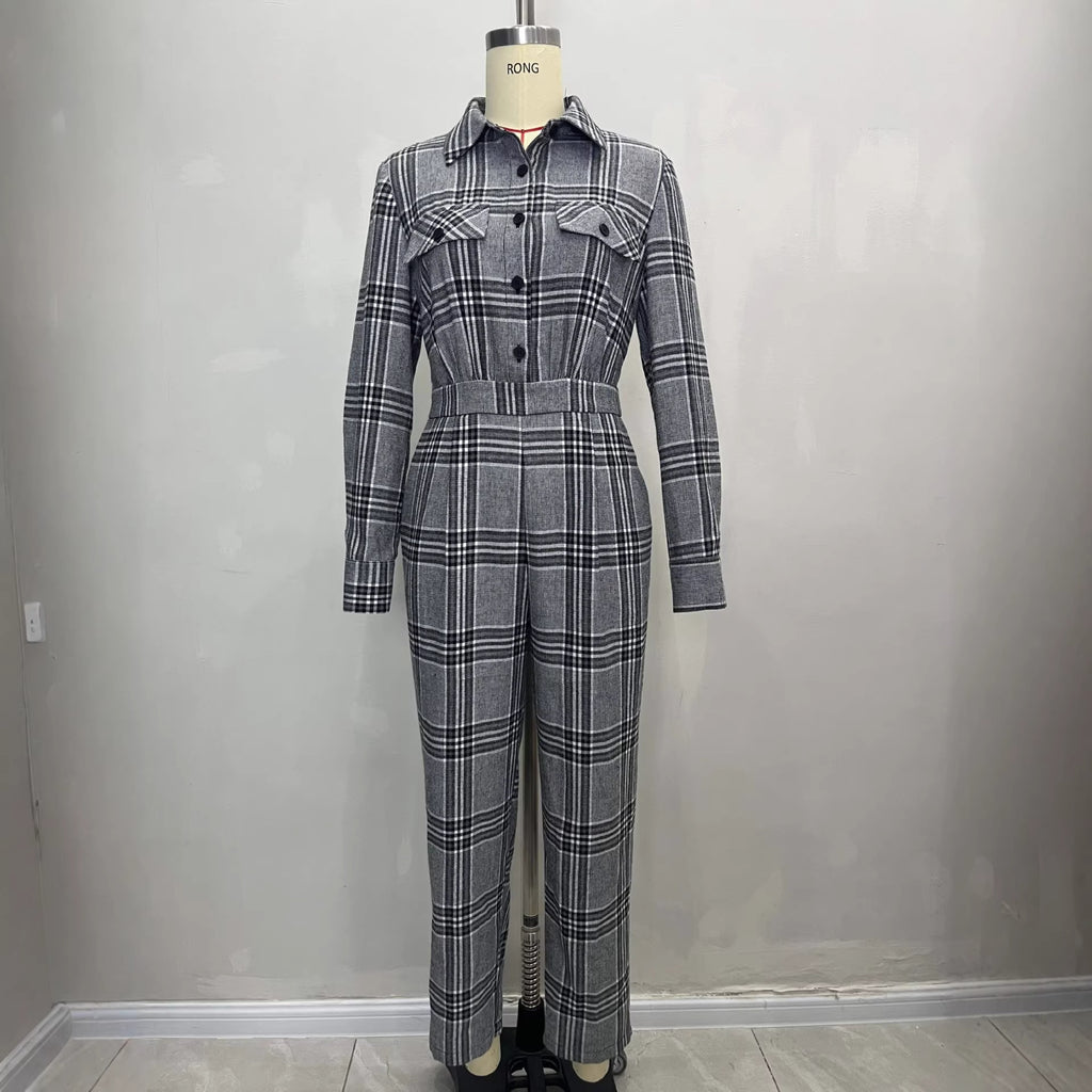 Tuta Scozzese Retro da Donna a Vita Alta e Tasche