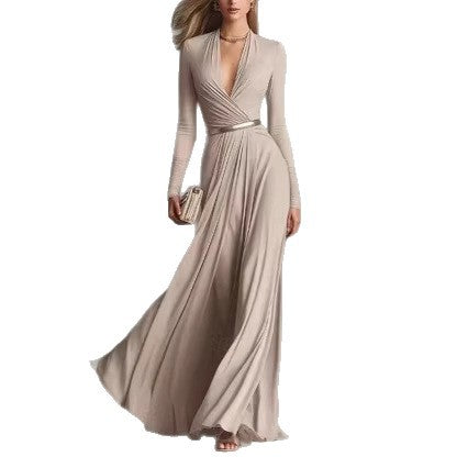 Abito elegante a maniche lunghe con trame in rilievo