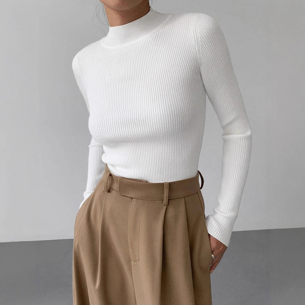 top aderente donna in maglia girocollo elegante