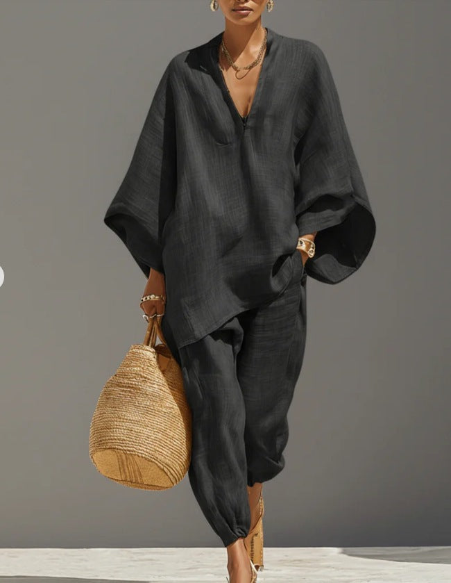 Completo Camicia e Pantaloni Casual Tinta Unita da Donna