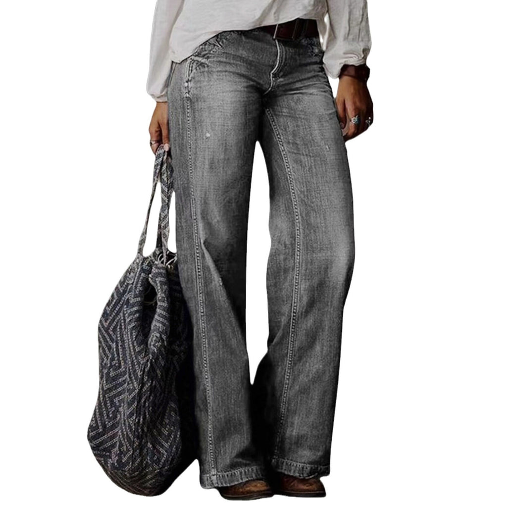 Jeans a Gamba Larga e Dritta Stile Casual Europeo-Americano – Donna
