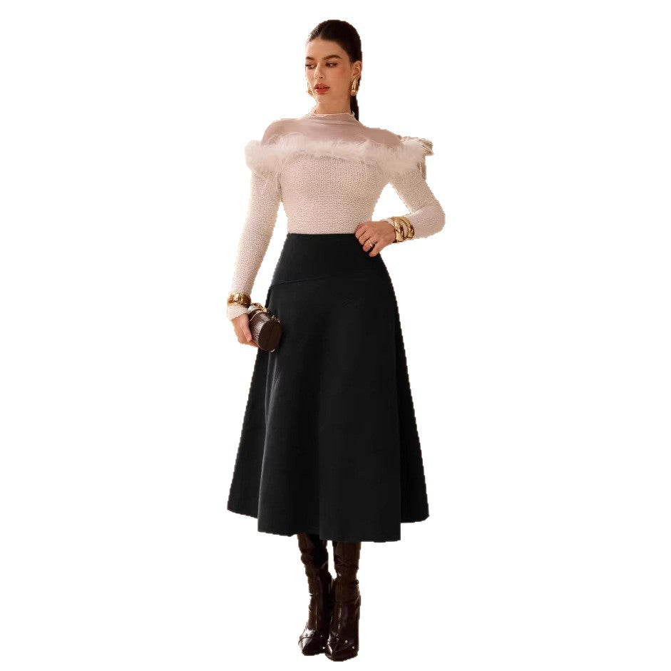 Fashionable Solid-Color Faux Suede Elegant Skirt