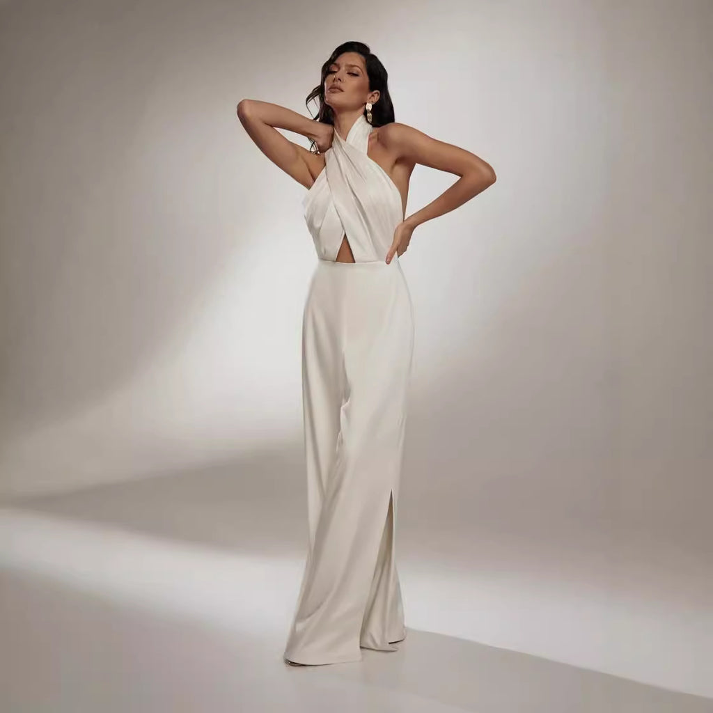 Tuta da donna senza maniche con scollo all'americana sexy senza schienale