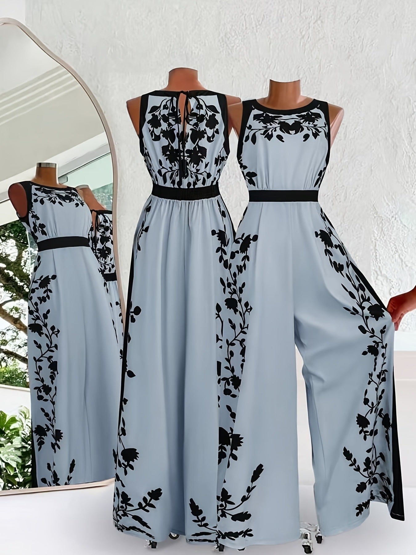 Elegante Tuta Casual da Donna a Fantasia Senza Maniche con Schiena Aperta